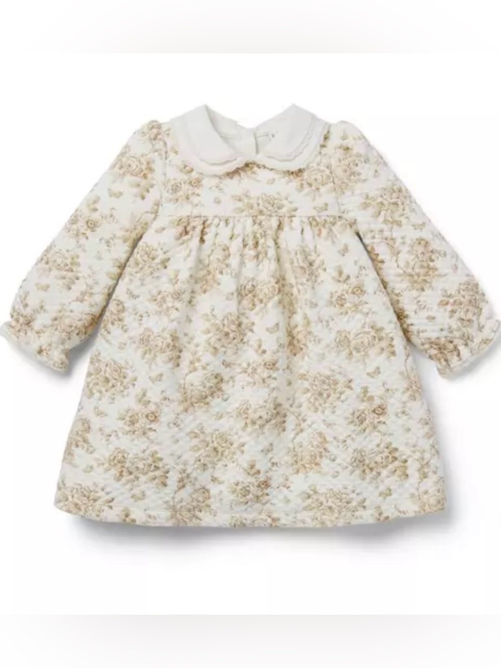 Janie and Jack Cream Floral Toile Quilted Dress with Peter Pan Collar, 12-18M
